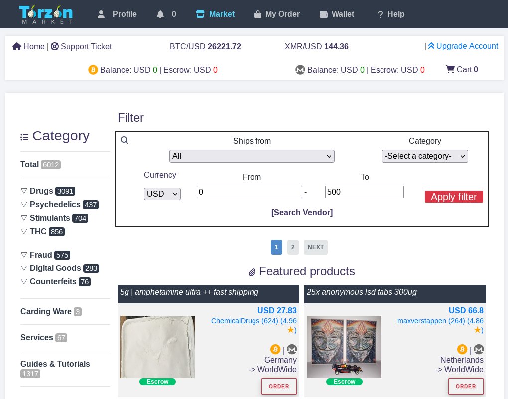 Torzon Marketplace secure interface with encrypted transactions